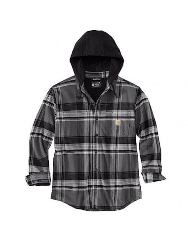 Rugged flex® relaxed fit flannel fleece lined hooded shirt jacket - Black /Shadow français