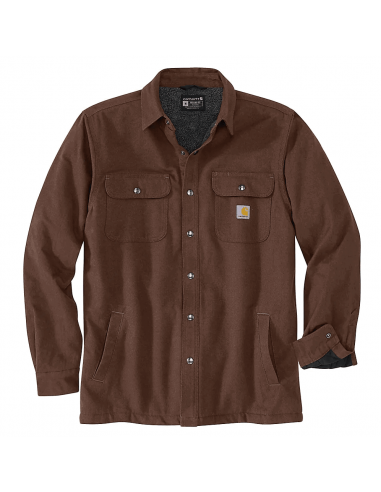 105939 - Relaxed fit flannel sherpa-lined shirt jacket - Chestnut Heather Les êtres humains sont 