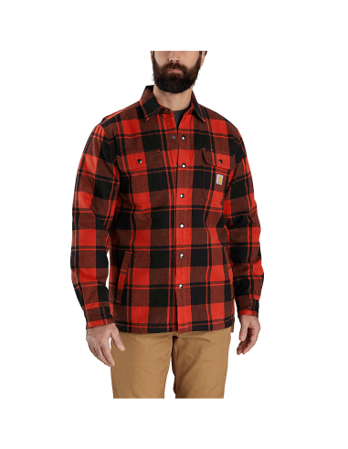 105939 - Relaxed fit flannel sherpa-lined shirt jacket - Red Ochre/Black votre