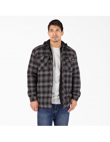 Water Repellent Flannel Hooded Shirt Jacket, Black Ombre Plaid 2024