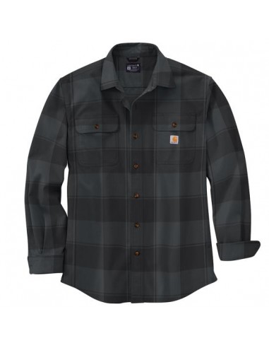 Loose Fit Heavyweight Flannel Long-Sleeve Plaid Shirt, Black l'achat 