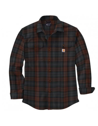 Loose Fit Heavyweight Flannel Long-Sleeve Plaid Shirt, Mocha pas cher chine