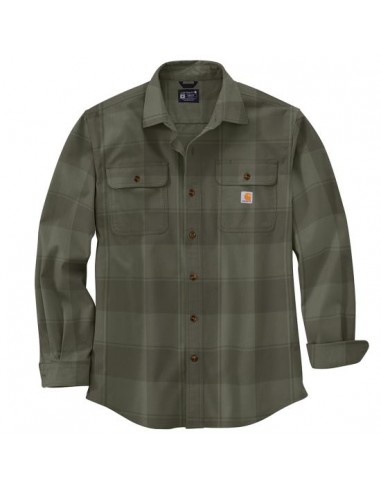 Loose Fit Heavyweight Flannel Long-Sleeve Plaid Shirt, Dusty Olive Faites des économies