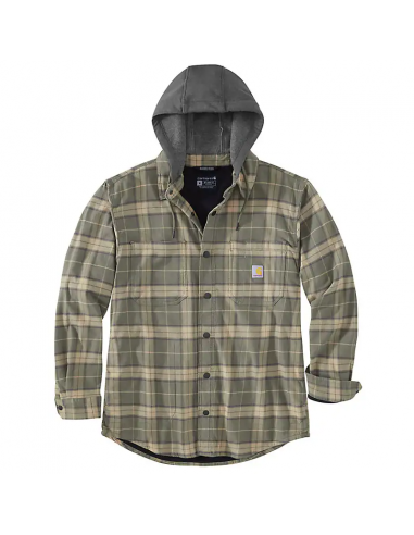 Rugged flex® relaxed fit flannel fleece lined hooded shirt jacket - Dusty Olive ou a consommer sur place