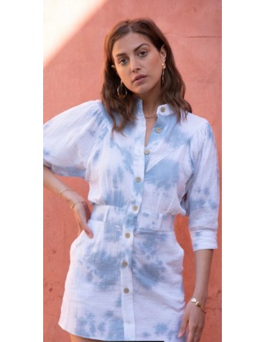 Robe FLAVIE Gaz de Coton Bleu Livraison rapide