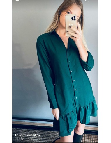 Robe courte chemise unie vert MAVRIKA commande en ligne